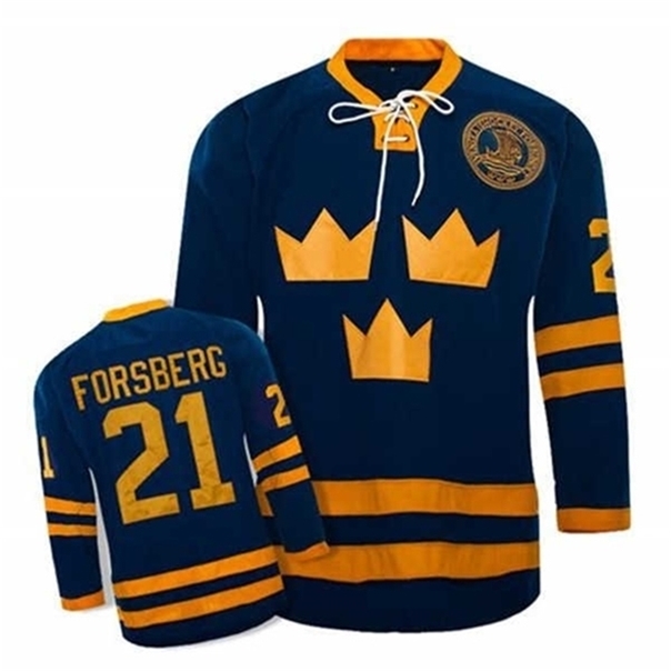 

C26 Nik1 custom any number 21 PETER FORSBERG Team Sweden Hockey jersey stitched Customized Any Name And Number Jerseys, Blue
