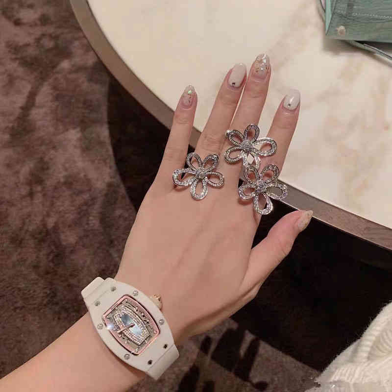 

Luxury Mens Mechanics Watch Richa Ins Minority Light Luxury White Ceramic Temperament Lips Fashion Mechanical Watch Marshmallow Large Pl, Silver diamond