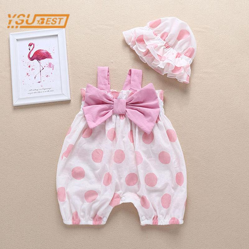 

Jumpsuits Summer Born Baby Girl Sleeveless Cute Bowknot Dot Rompers Toddler Jumpsuit Infant Girls Children Outfit HatJumpsuits, H009 blue