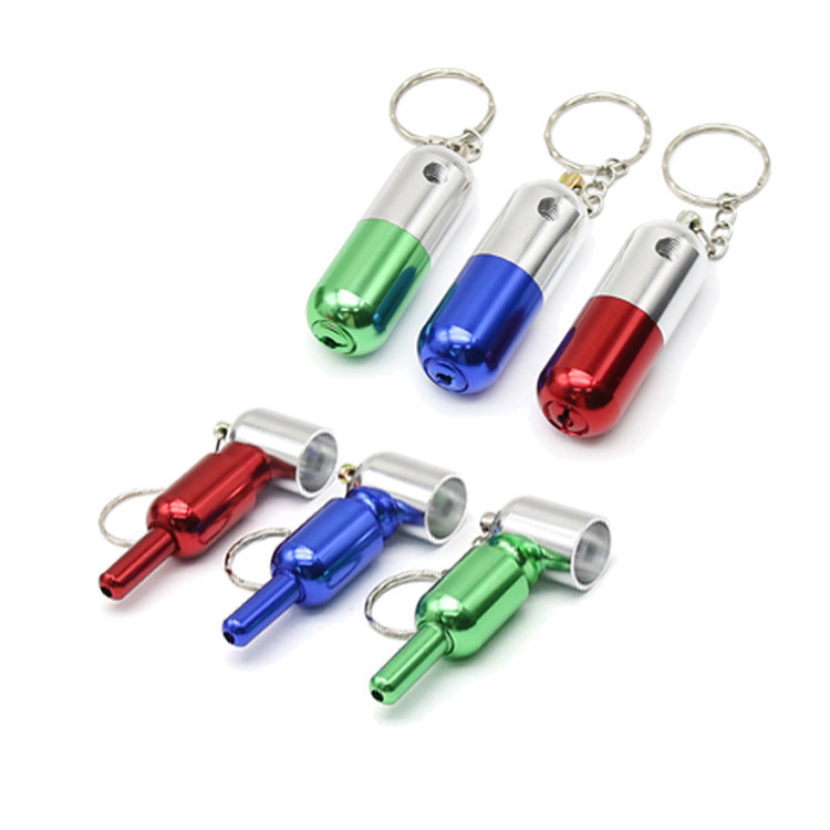 

Pill-shaped metal pipe portable removable mini key chain pipes