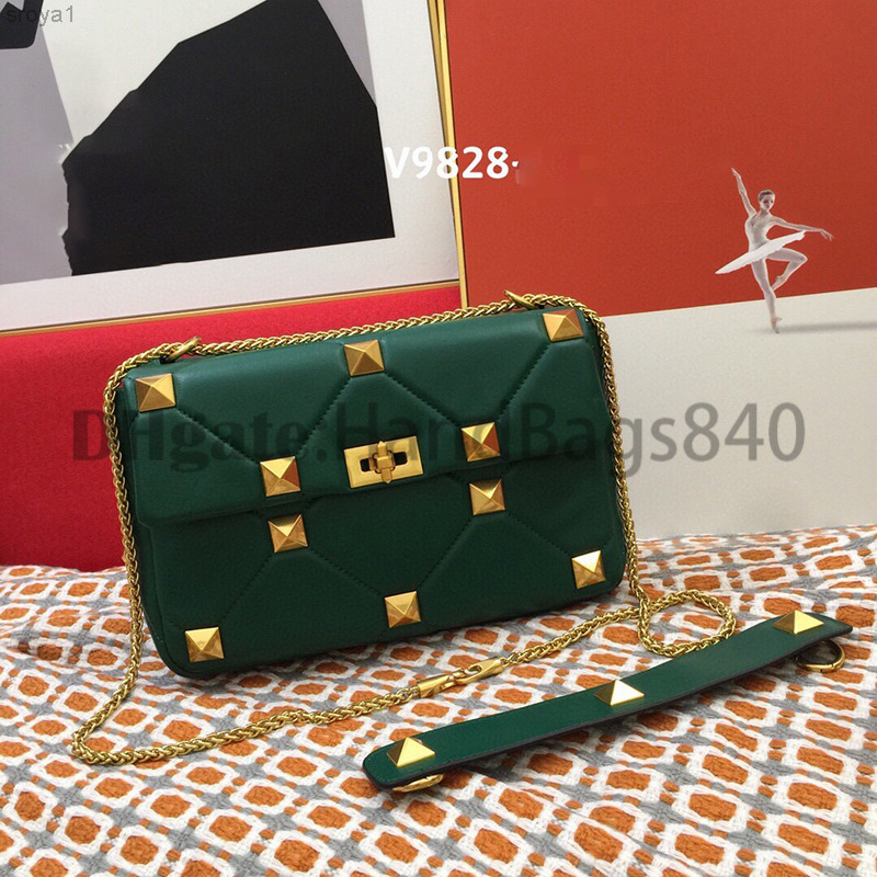 2021 Retro Lingge Luxury Shoulder Bags Rivet Hardware Chain Ladies Style Leather Sheepskin Diamond Lattice Fashion Handbag Crossbody Bag