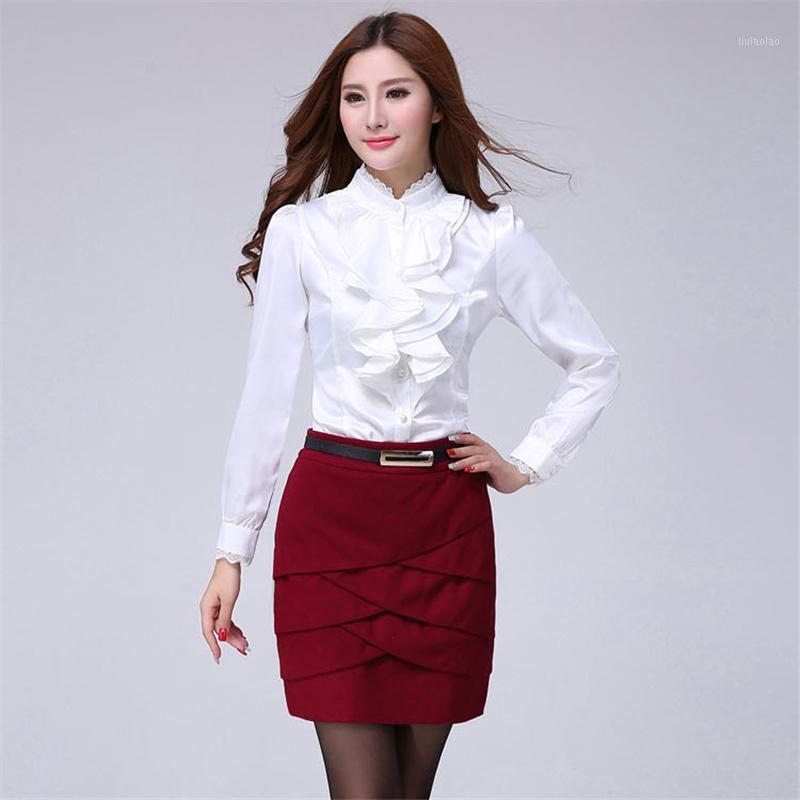 

Women' Blouses & Shirts Lace Ruffled Long-sleeved Top Spring Professional Temperament White-collar Women Slim Shirt 2022 Early Blouse W347, Black