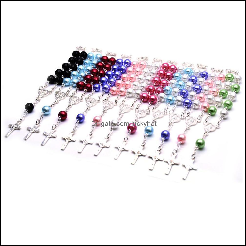 

Beaded Strands Bracelets Jewelry Vintage Pearl Rosary Cross Bracelet 10 Styles Catholic Religious 8Mm Prayer Beads Bangle Wedding Gift Drop