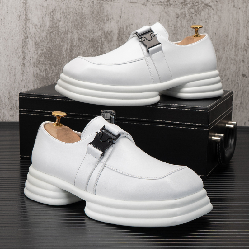 

Square Toe Men Shoes Height Increasing White and Comfortable Casual Shoes Fashion Flats Loafers Moccasins P20D50, White-163