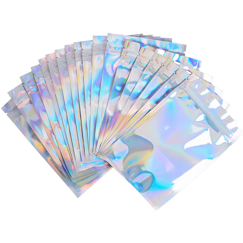 

laser color Packaging Bag Resealable Smell Proof Bags Foil Pouch Bags Flat for Party Favor Food Storage Holographic Custom logo