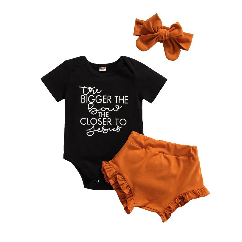

Clothing Sets 3pcs Infant Baby Girls Boys Clothes Letter Short Sleeve Romper Shorts Headband 0-18MClothing, As pic