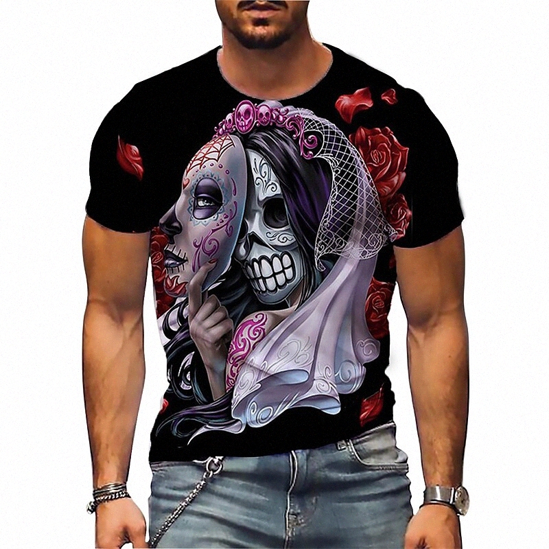 

men's T shirt 3D Print Graphic Skull Crew Neck Daily Sports Print Short Sleeve Tops Casual Classic Designer Big and Tall Black 31bW#