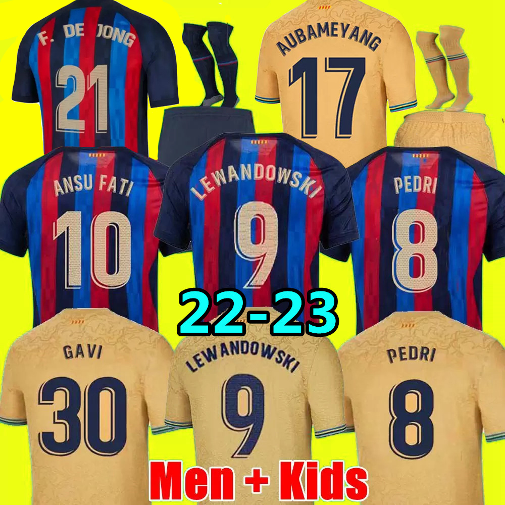 

22 23 Camisetas de football LEWANDOWSKI Barcelona SOCCER JERSEYS MEMPHIS PEDRI Dembele GAVI RAPHINHA FERRAN ANSU FATI 2022 2023 F. DE JONG DEST shirt men kids kit sets, 22-23 home kids
