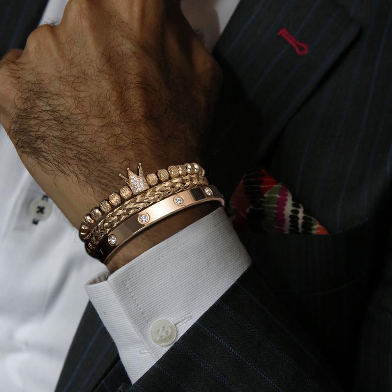 

Charm Bracelets Juneleaf Luxury Micro Pave CZ Crown Roman Royal Men Stainless Steel Crystals Bangle Couple Handmade Jewelry GiftCharm