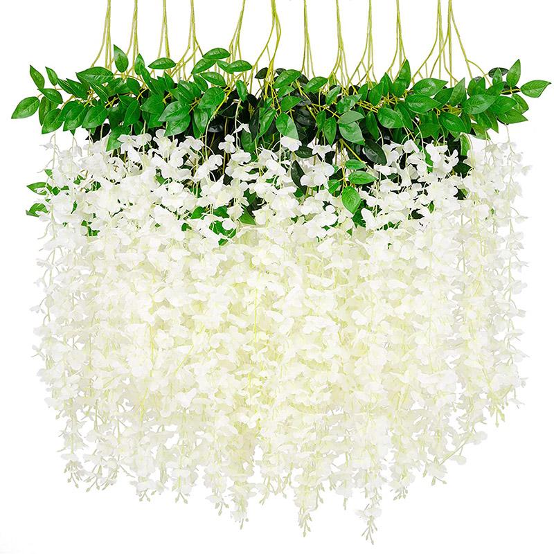 

Decorative Flowers & Wreaths 12Pcs Wisteria Vine Artificial Flower Wed Decor For Party Home Garden Outdoor Greening Pattern, 12pcs purple