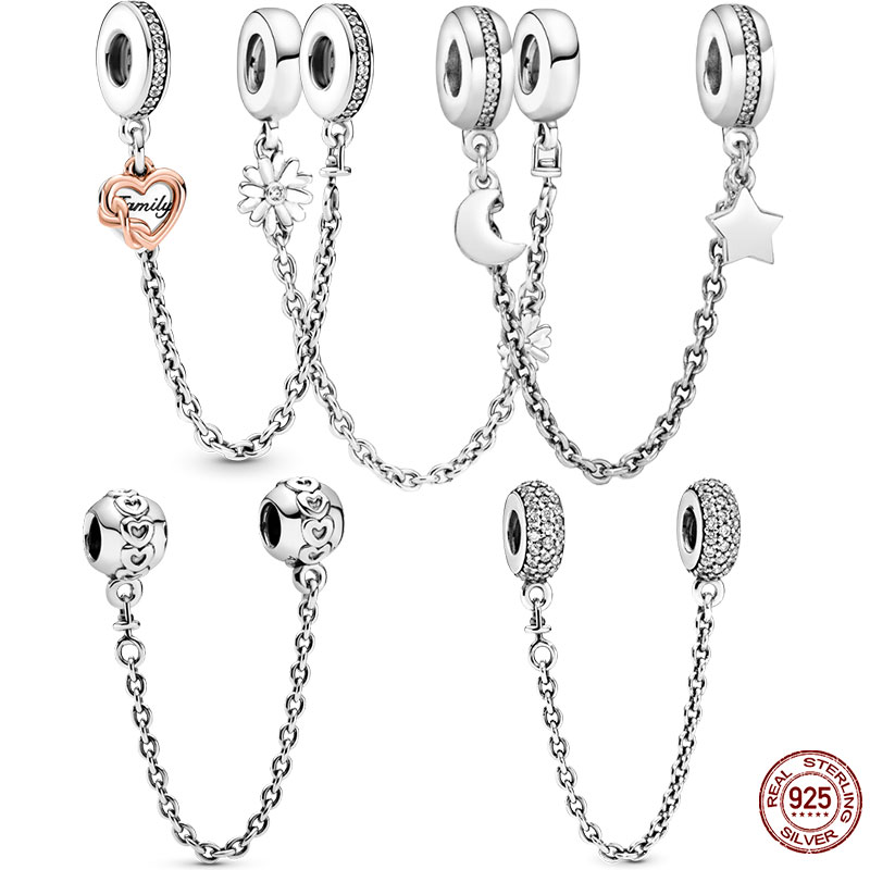 

925 Silver Fit Pandora Charm 925 Bracelet Lnfinite Bracelet safety chain Bead Fit charms set Pendant DIY Fine Beads Jewelry