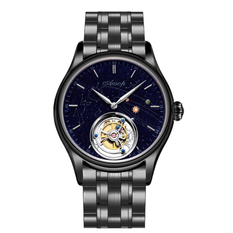 

Wristwatches Tourbillon Watch Mens Aesop 7025 Sapphire Waterproof Top Casual Blue Stone Dial Relogio Masculino, 7025pbjb