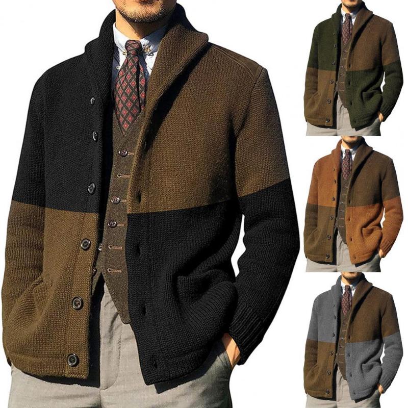 

Men's Sweaters Sweater Coat Contrast Color Turndown Collar Autumn Winter Jaket Single-Breasted Lapel Buttons Oversize Cardigan, White;black