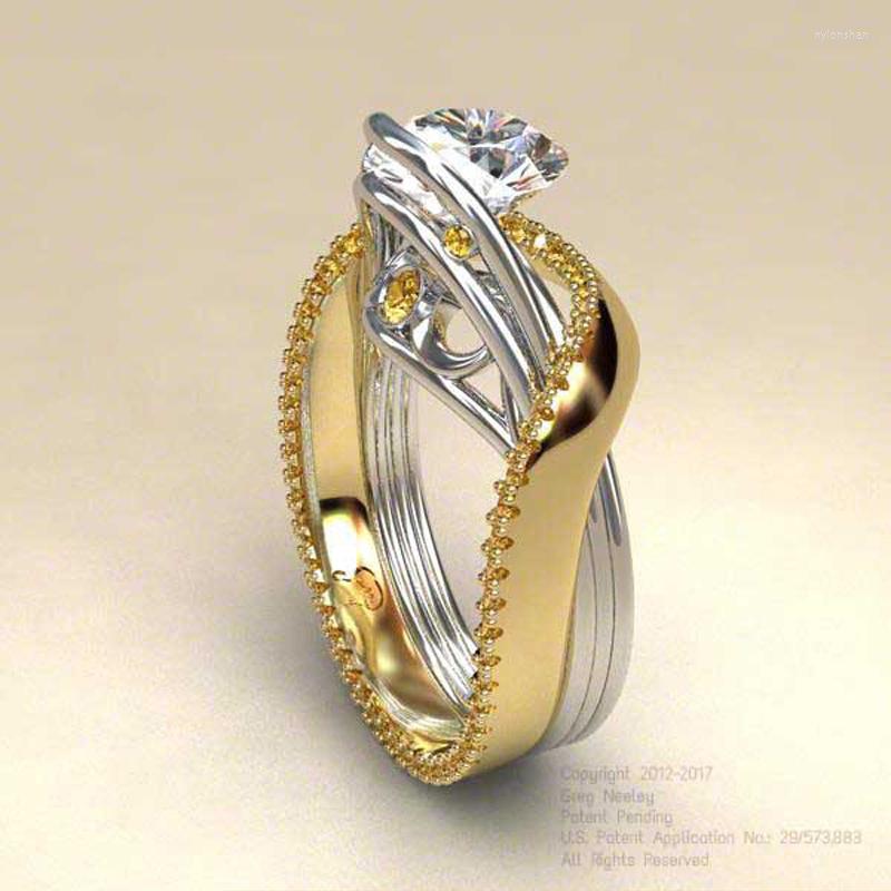 

Wedding Rings Crystal Zircon 9 2 5 Ring Luxury Fashion Yellow Gold Color Jewelry Promise Engagement For Women JewelryWedding