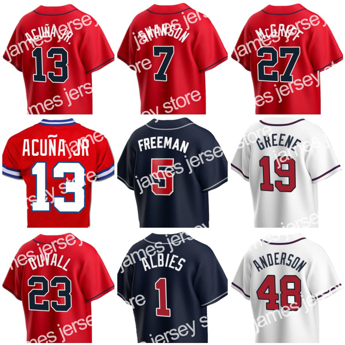 

New 13 Ronald Acuna Jr. Baseball Jerseys Ozzie Albies Freddie Freeman Riley Dansby Swanson OZUNA Dale Murphy ADRIANZA, Men(yong shi)
