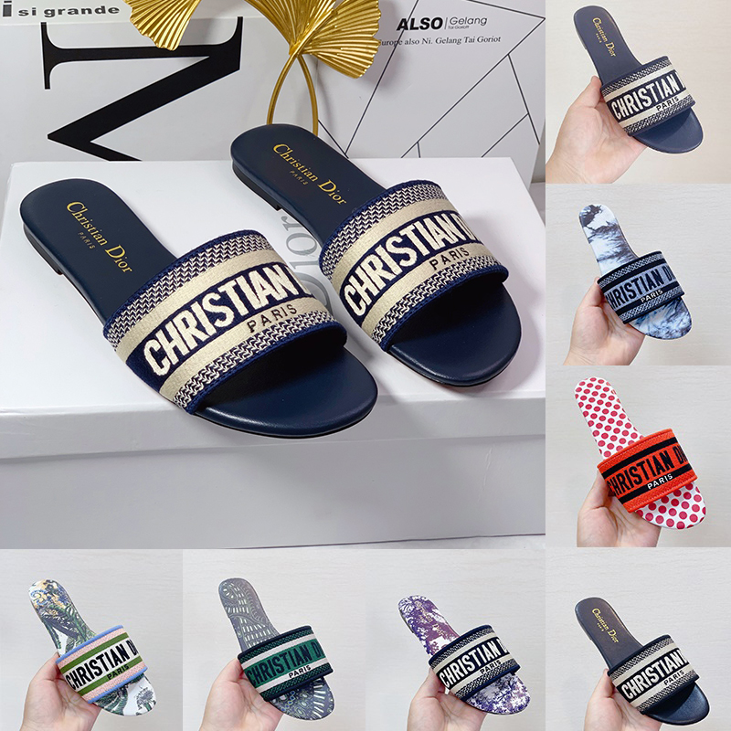 

Christian Dior Dway Slide Slippers TOP Quality Italy Luxury Brand CD Embroidery Sandals For Women Size 35-43 Summer Luxury Outdoor Shoes, A-11