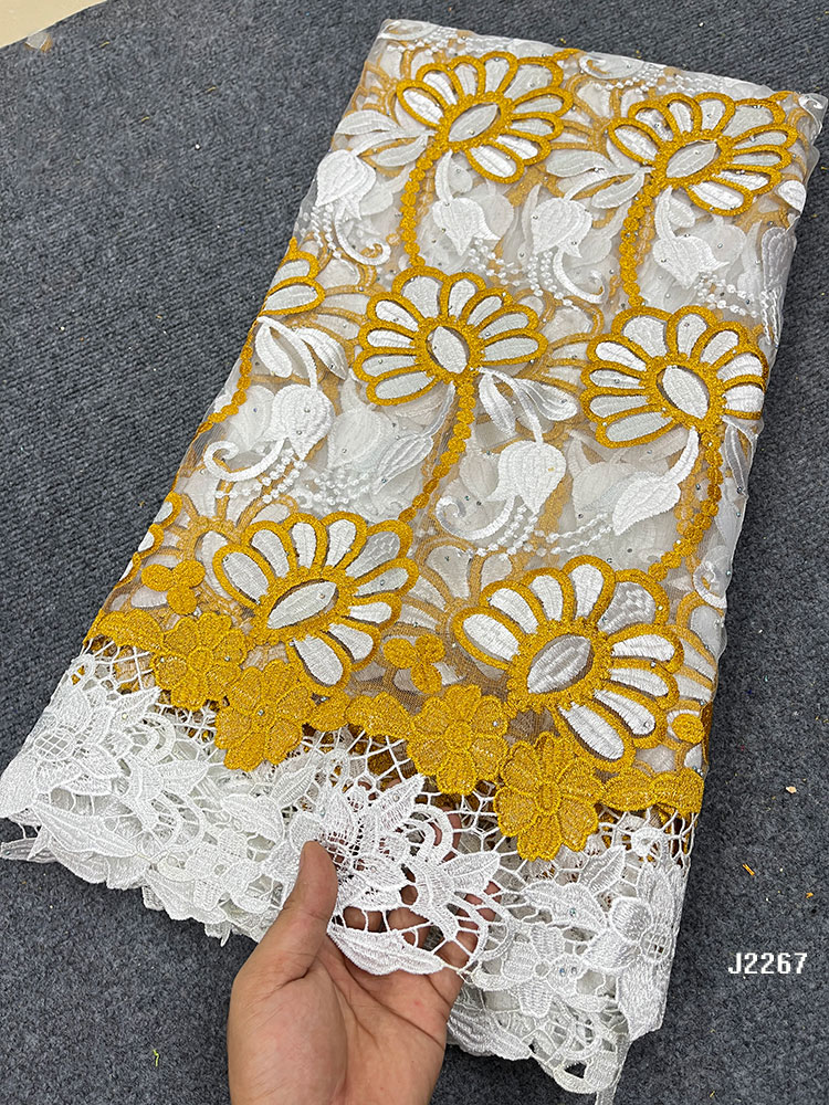 

2022 High Quality 5 Yards African Nigerian Tulle Fabric French Lace Embroidery Silk Tulle Rope Fashion Style J2267