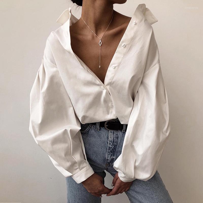 

Women' Blouses & Shirts Women-blouses Button Up Solid Shirt Women Tops Casual Women' Long Lantern Sleeve Womens Office Lady White Blac