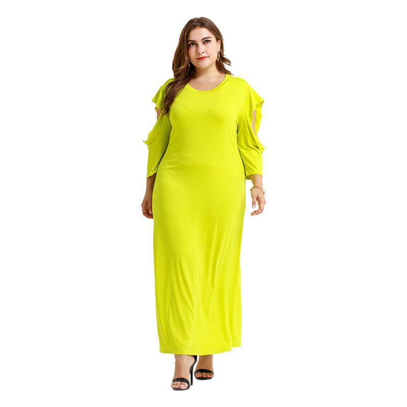 

Plus Size Dresses Fluorescent Green Spring Dress American Clothing Women Casual Summer Hole Maxi Comfortable Ankle Length Straight