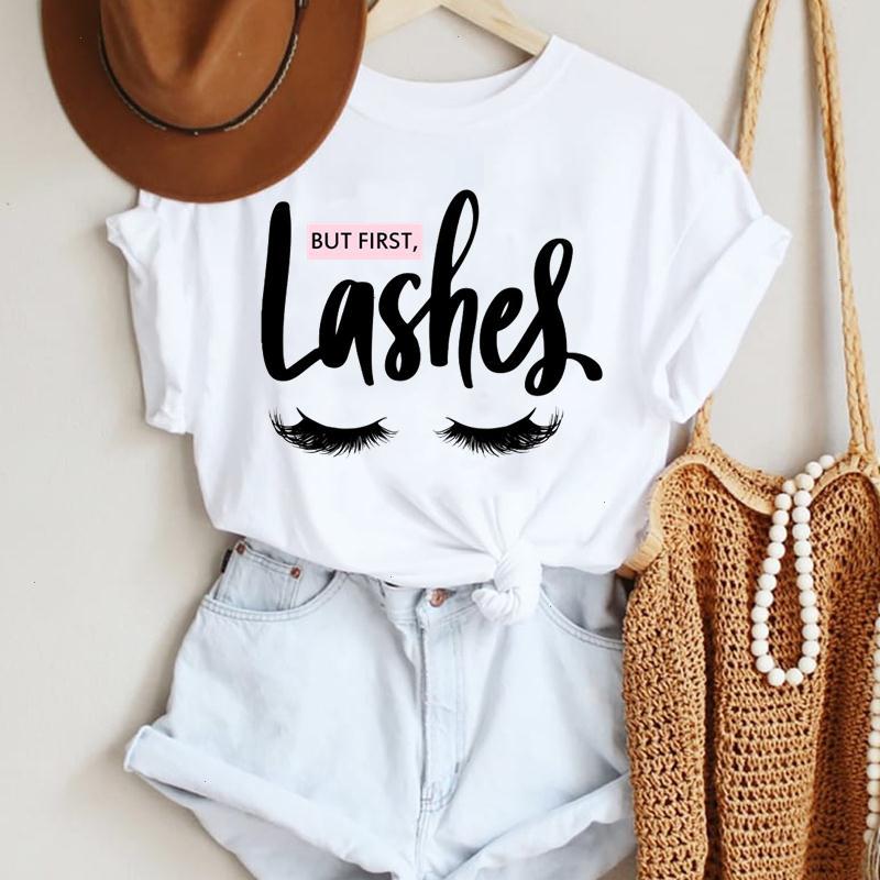 

Women Make Up Letter Womens T-shirt Funny Eye Eyelash Fashion Cartoon Summer Lady Print Tee Stylish T Top Tshirts Clothes, Cz25459