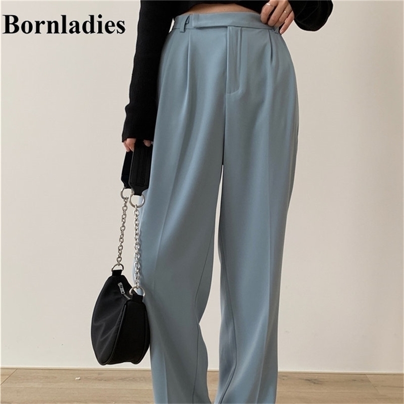 

Bornladies Straight High Waist Slim OL Chic All Match Retro Solid All Match Slender Brief Plus Large Size Full Length Pants 201228, Black