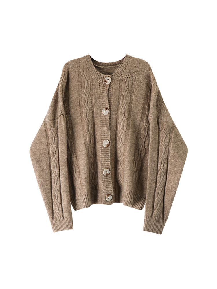 

Autumn Winter Casual Knitted Cardigan Women Button V-Neck Loose Sweater Coats Female Korean Long Sleeve Coat, Beige