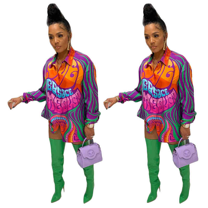 

J2644 Letter Print Shirt Dress Fashion Casual Women' Clothing