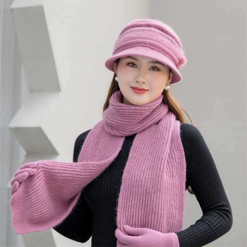 

Visors Warm Cap Scarf Mittens Women Knit Gloves Hat Stylish GlovesVisors, Grey