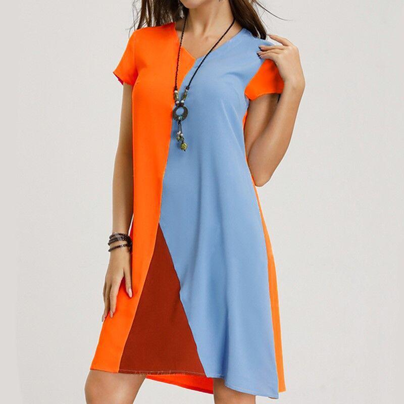 

Party Dresses Fashion Casual Dress Cotton Loose Temperamental V Neck Printed Beach Chinese Harujuku, Khaki