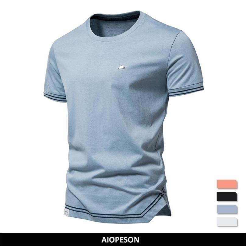 

AIOPESON Classic Solid 100% Cotton Men T-shirt O-neck Short Sleeve Slim Fit Casual Sport T Shirts for Summer 's Clothing 220418, Lightblue