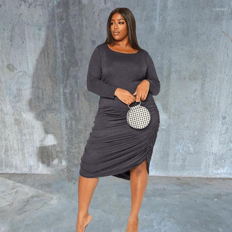 

Plus Size Dresses Fall Clothes For Women Crew Neck Long Sleeve Dress Ladies Elegant Grey Bodycon Wholesale DropPlus Holl22, Dark grey