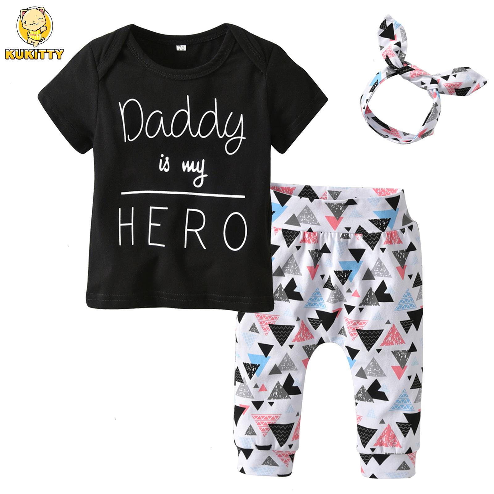 

3pcs Newborn Baby Girl Summer Clothes Set Toddler Short Sleeve Outfit Letters T-shirt Print Pants Headband For 1-2y, As picture
