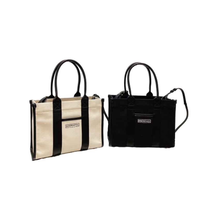 

White Black BB Fashionable Handbag Women Carry Shoulder Bag Cowhide Tote Shopping Bags Canvas Tote Bag Velvet Lining High-end, White 27*20cm