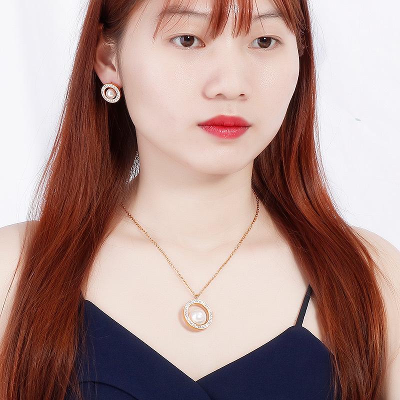 

Chains Fashion Women Men Blue Color Zircon Stainless Steel Round Silver Pendant Necklace Earrings JewelryChains