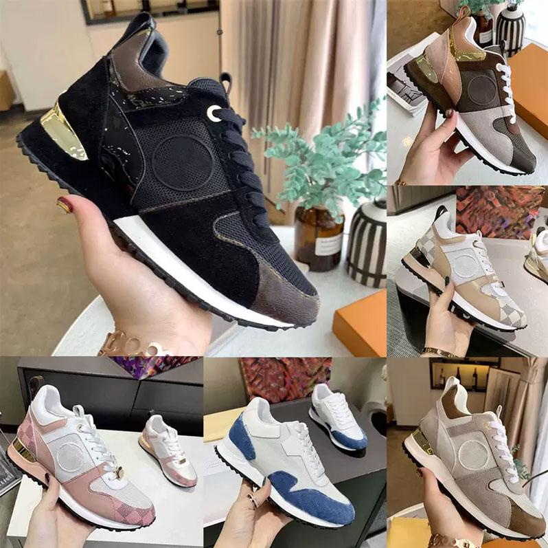 

Designer Casual Shoes RUN AWAY Sneakers Women Mens Sneaker Calf Leather Shoes Mesh Mixed Color Trainers Retro Splicing Stylist Shoe, Chocolate/ flowers