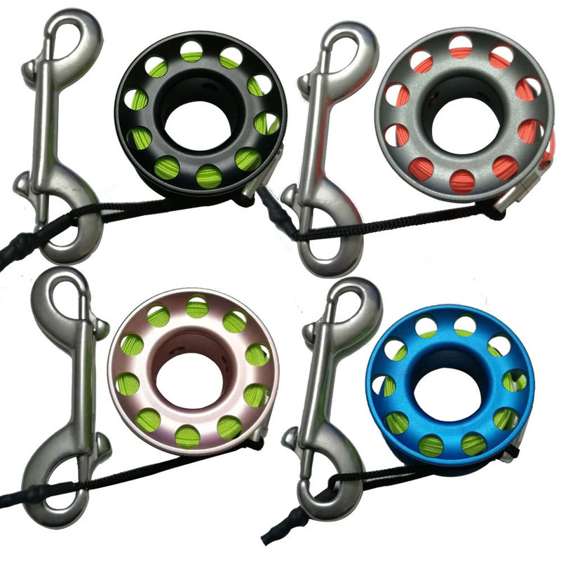 

15m 20m Mini Scuba Diving Spool Finger Reel Bolt Snap Hook Aluminum Alloy Free Diving Finger Spool Dive Reel 220722