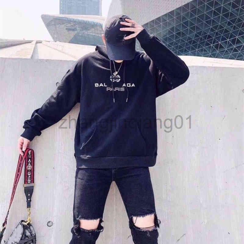 Designer Balanciagas Hoodie Oversized Vintage Luxe White Black Paris Fashion Brand Loose Casual Pure Cotton Wave Men's And Women's Lovers