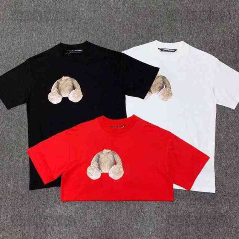 

European Digner Luxury Summer palms angle t shirt Classic Bear Printed Fashion Mens And Womens Leisure Loose PA Round Collar Short Sve Tee