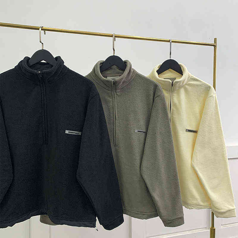 

Essentials Half Men's Zip Hoodies Polar Fleece Loose Jacket Pullover Fleece Sweatshirt Unisex Street Hip Hop Hoodie, Dark grey