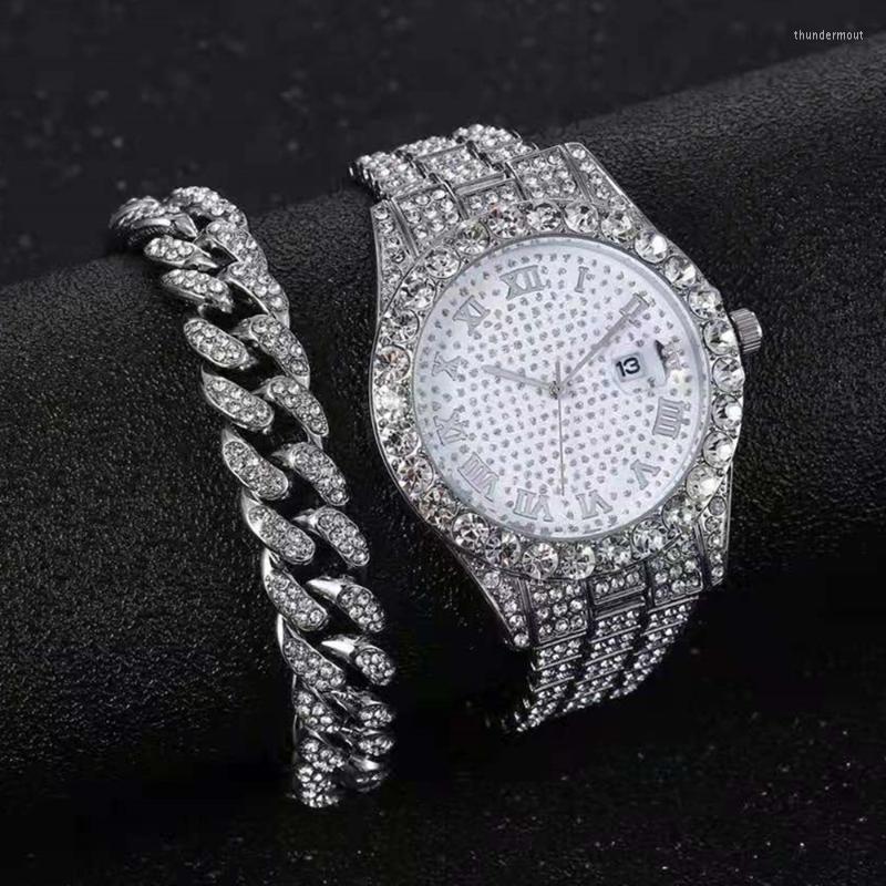 

Wristwatches Iced Out Bracelet Watches For Men Full Watch Quartz Wristwatch Hip Hop Gold Diamond Mens Set Reloj DropWristwatches Thun22, Rose 2 luxury yiq