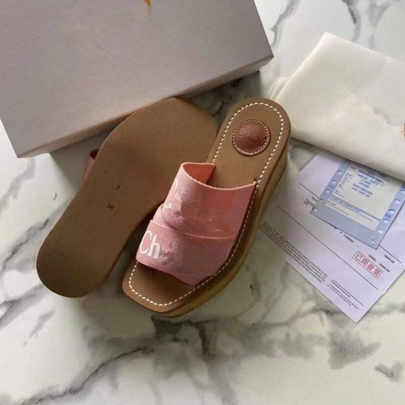 

Luxury Brand Thick-soled Half Slippers Classic Letter Print Cross Web Wedge Platform Shoes for Women Summer Non-slip Sandals Famous Designer Female Flip Flops, White