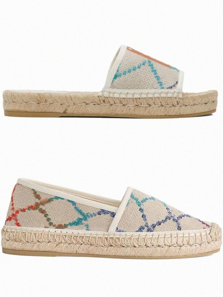 

womens Espadrille Slides flat slippers fashion jacquard espadrilles with silver hardware size euro 35-42 b2kY# GG GUCCIE
