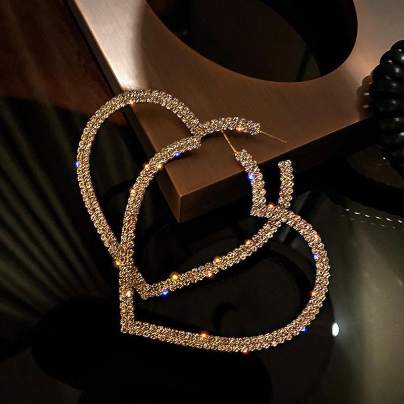 

Hoop & Huggie Fashion Big Heart Shape Crystal Earrings For Women Geometric Rhinestones Jewelry Gifts Party DecorationHoop