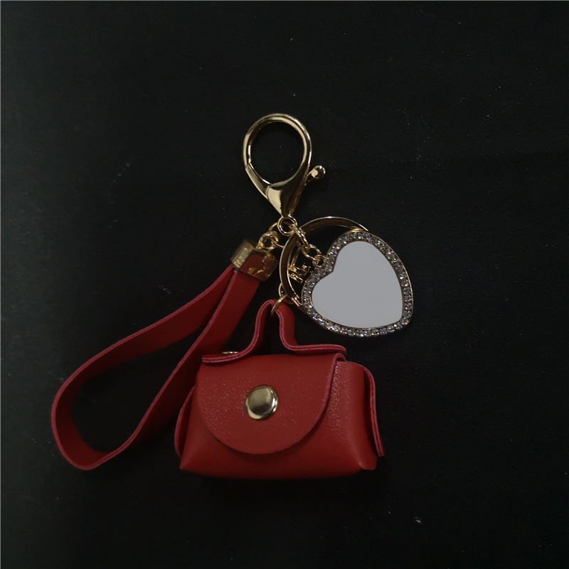 Porte-clés de sac vierge avec bouton de sublimation, breloques en zircon, impression par transfert à chaud, matériel vierge personnalisé pour bri