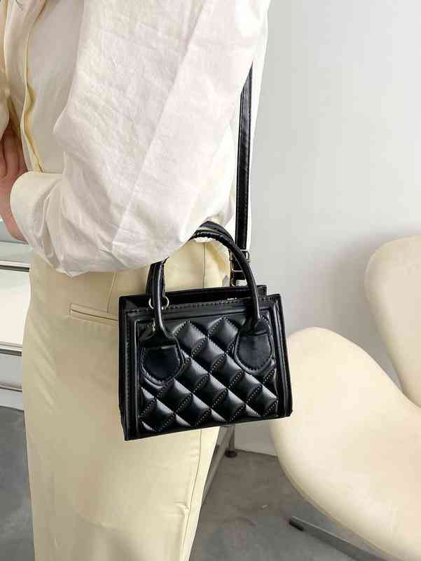 

Bag Brand Designer Fashion Dinner Luxury Shoulder Handbag Minimalist Quilted Square Superior Quality Genuine Shopping Wallet, Black