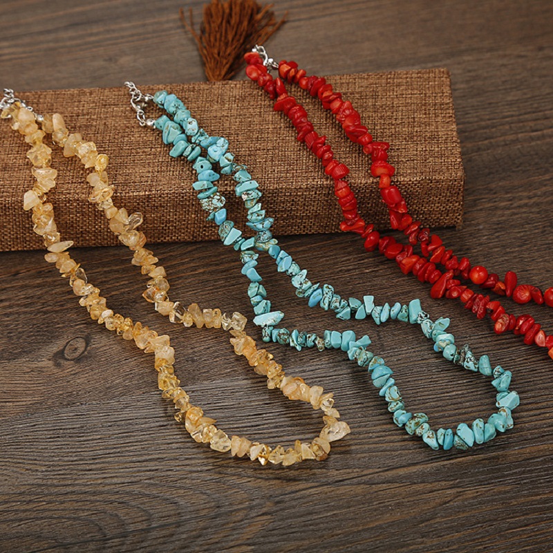 Fashion Natural Gravel Stone Beads Necklace Green Aventurine Amethyst Choker Gemstones Chakra Necklace Jewelry-image-776034513