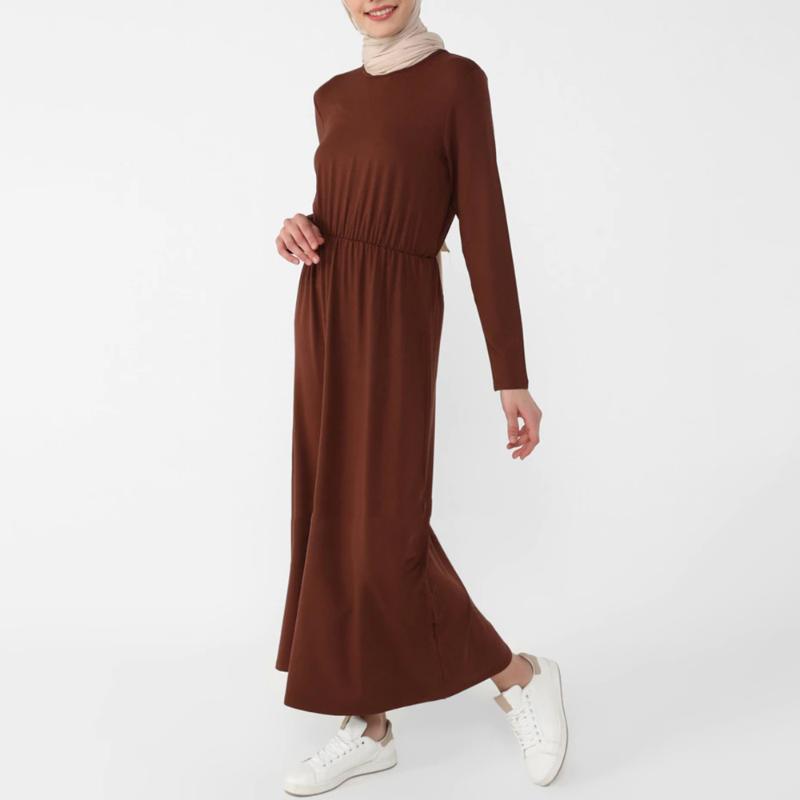 

Ethnic Clothing Eid 2022 Spring Muslim Islamic Dresses For Women Crew Neck Long Sleeve Slim Waist A-line Soft Dress Robe Abayas SolidEthnic