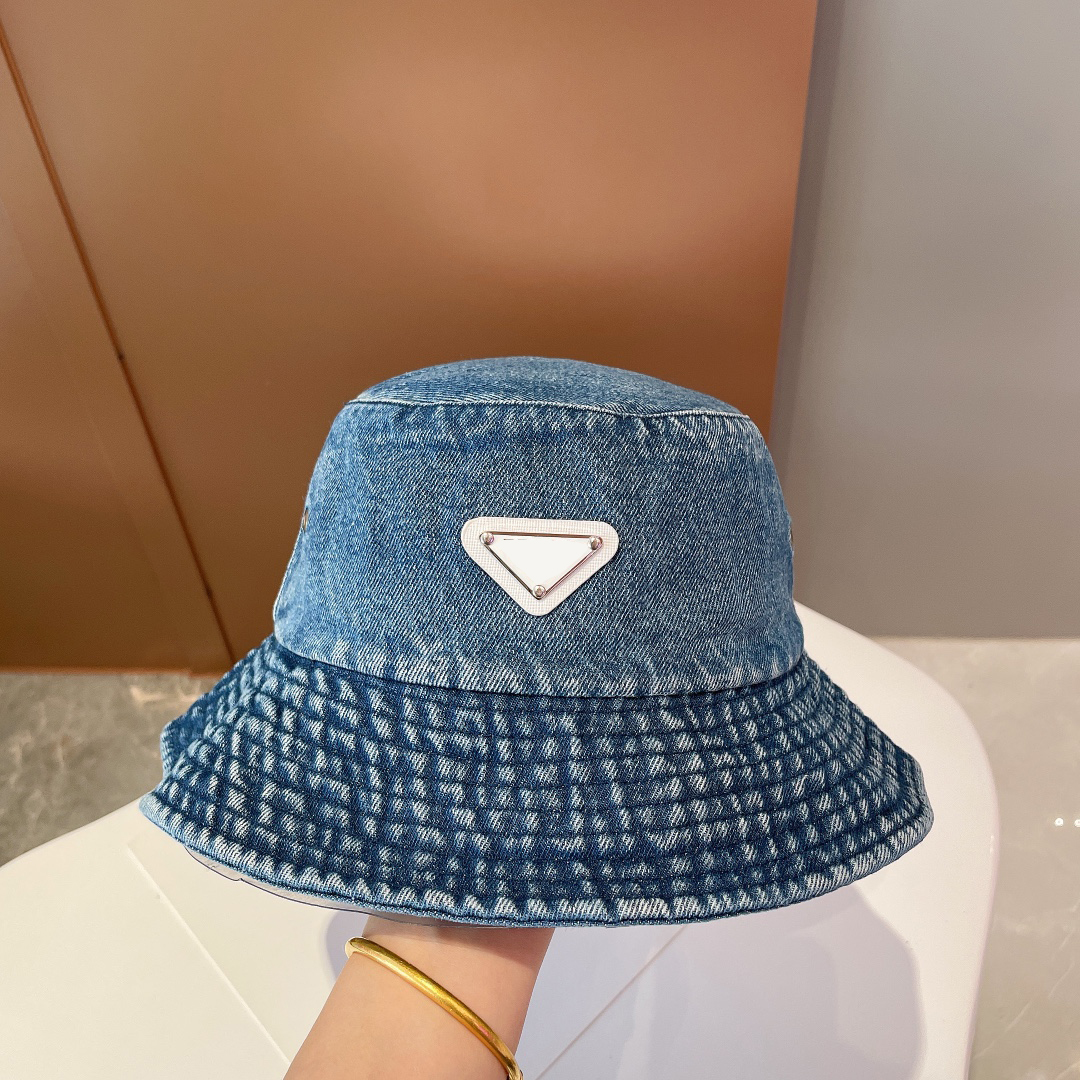 

Women Wide Brim Hats Luxury Designer P Woman Washed and Aged Cowboy Bucket Hat 22ss Autumn Casquette Man, Blue