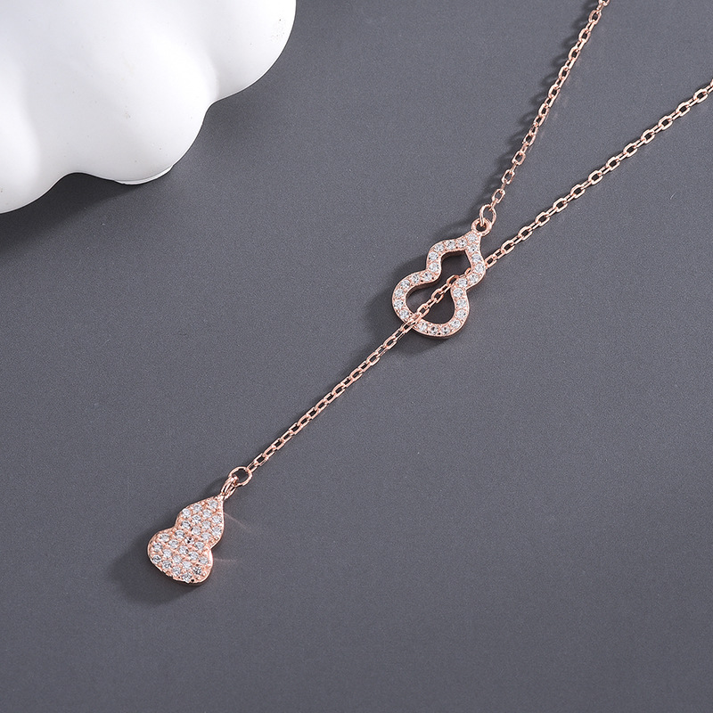 Swarovski element ins niche tassel diamond gourd s925 necklace female national style sterling silver clavicle chain hollow small sweater chain-image-773386107