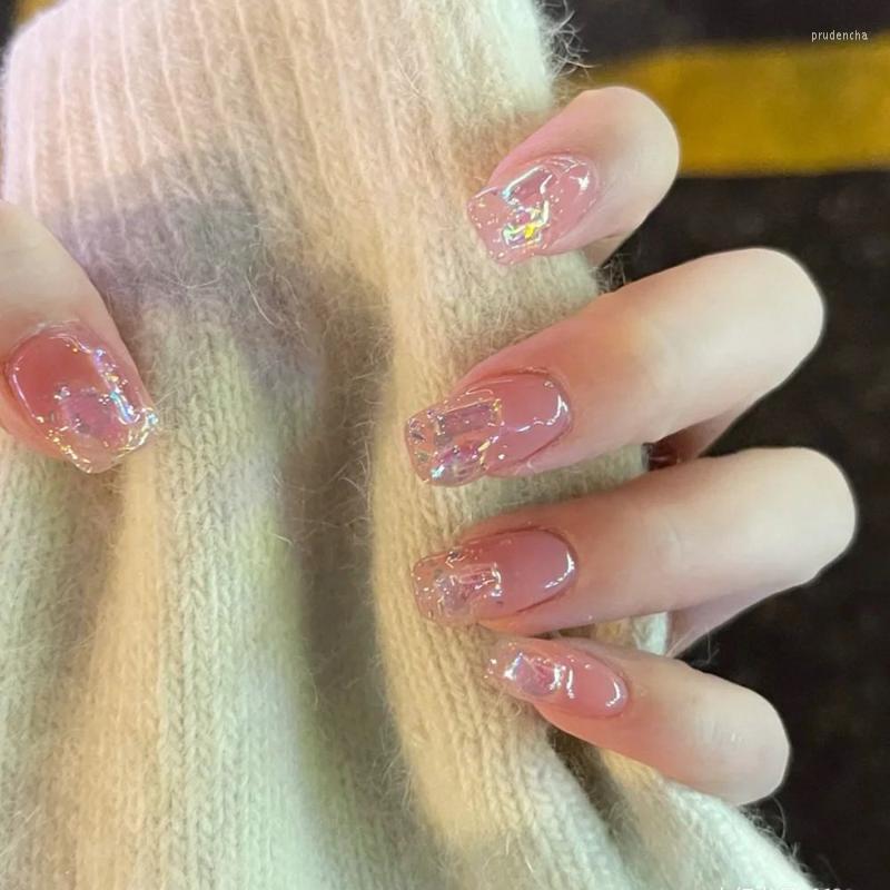 

False Nails 24pcs/Box Detachable Short Round/Square Head Wearable Glitter Sequins Fake Full Cover Nail Tips Press On Prud22, 03
